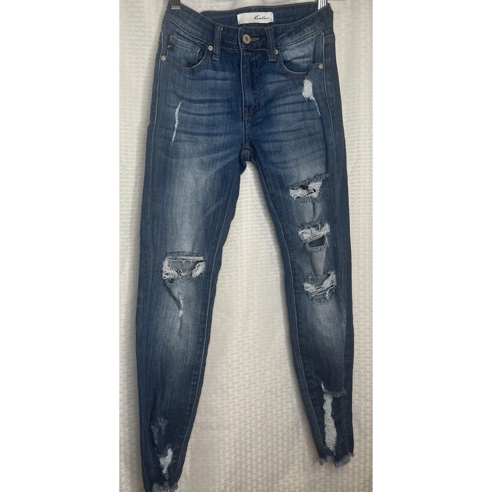 Women’s KanCan Jeans Medium Wash Mid Rise Distressed Skinny Denim Size 1/24